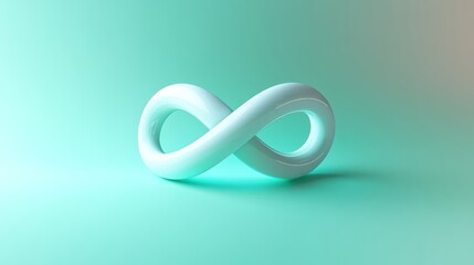 White Infinity Symbol 3D Render on Pale Green Background