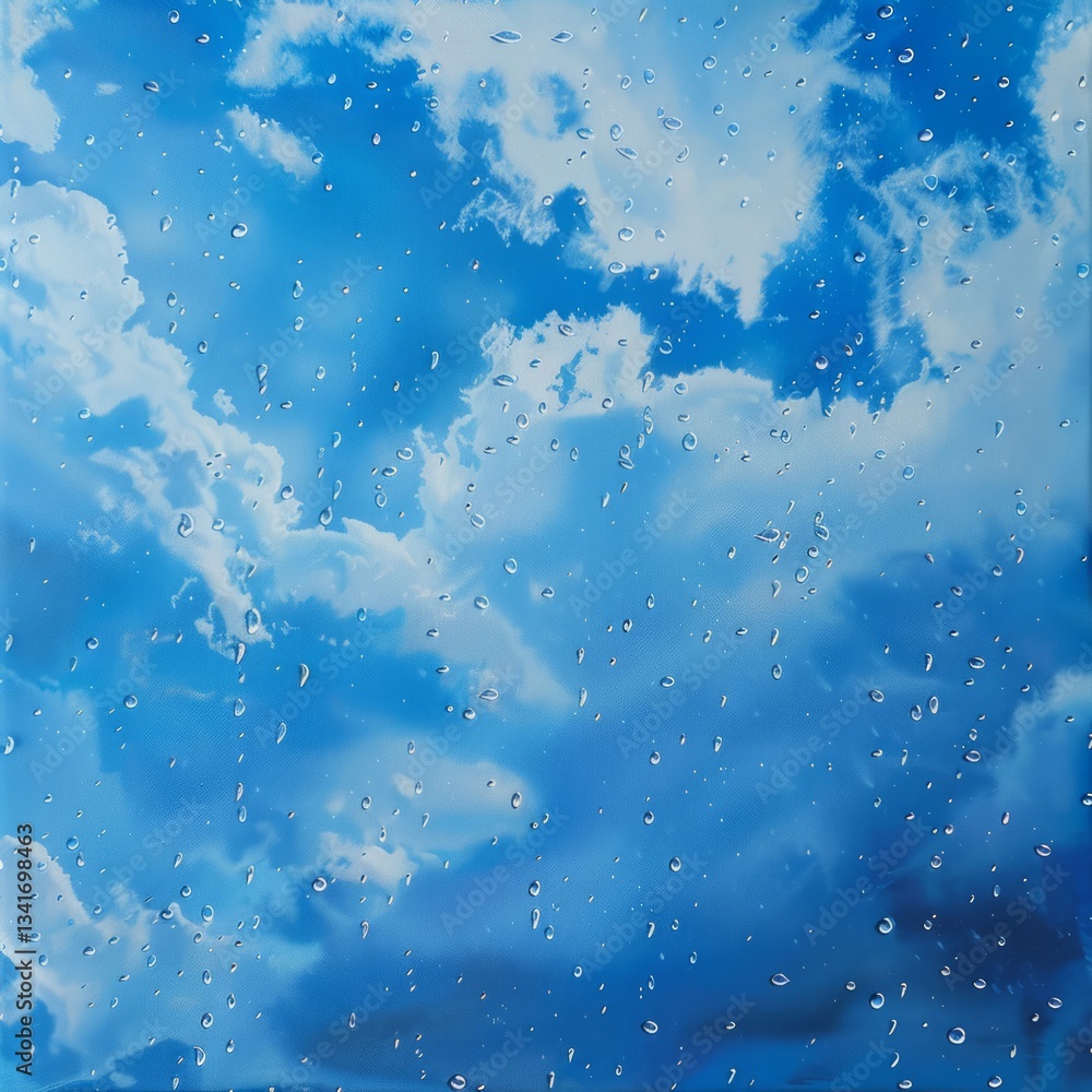 Aufkleber tiny raindrops in a vibrant blue fall from some of the clouds, adding a touch of movement