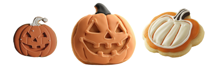 Pumpkin shaped cookie with Halloween theme and transparent background generated by Generative Ai