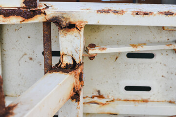 close-up of a metal structure that has undergone significant rust and corrosion over time.