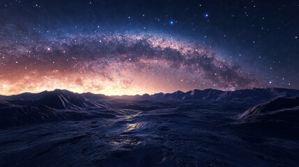Obraz premium A peaceful galactic skyscape featuring a breathtaking view of the Milky Way galaxy as seen from an alien moon.