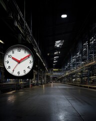Large Red Handed Clock in Dark Industrial Interior