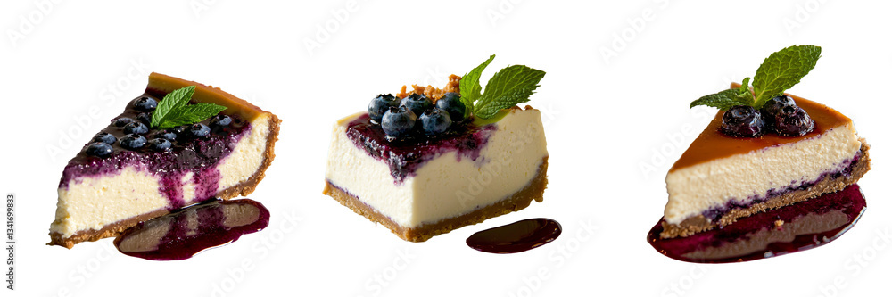 Poster Generative Ai created an isolated image of cheesecake with blueberries and mint on a transparent background