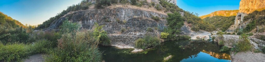 Ballikayalar Canyon, Nature Park, Turkey. Scenic natural landscape featuring rocky Cliffs and reflecting calm water. Gebze Kocaeli