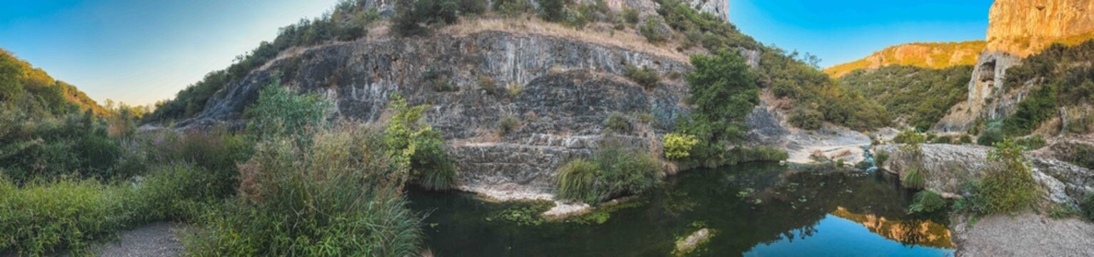 Ballikayalar Canyon, Nature Park, Turkey. Scenic natural landscape featuring rocky Cliffs and reflecting calm water. Gebze Kocaeli