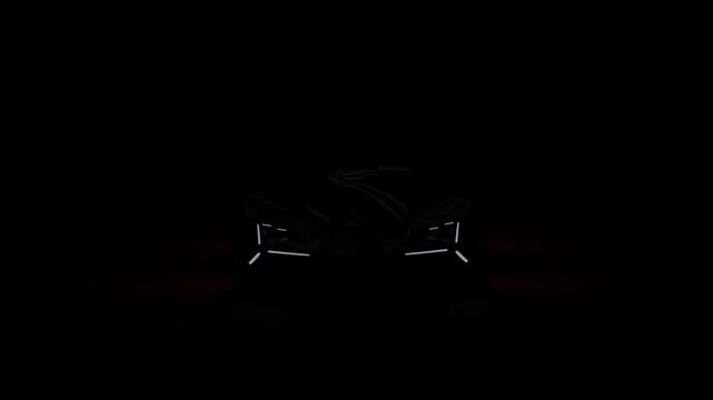 3D Rendered Super car Cinematic Camera angle view in dark background, White sport car headlights blinking in dark with a black background, supercar movie view
