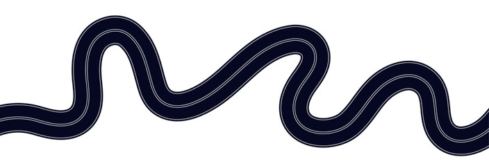 Fototapeta premium Aerial top view of winding road, curved highway path 