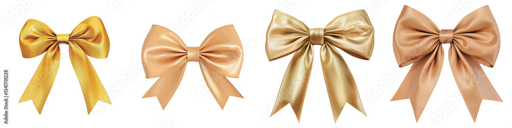 Aufkleber The image of a golden satin bow isolated on a transparent background was created with Generative Ai