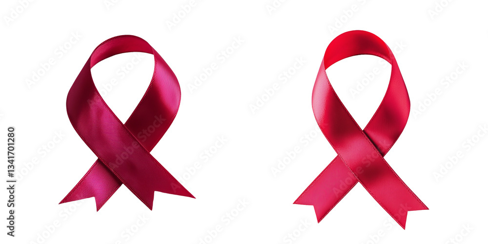 Poster on a transparent background, a red satin ribbon is shown in isolation, a product of generative ai