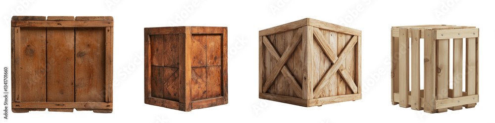 Poster On a transparent background, a wooden crate is depicted in isolation, a creation of Generative Ai