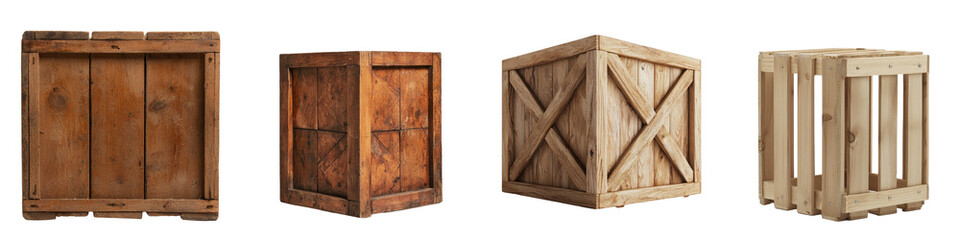 On a transparent background, a wooden crate is depicted in isolation, a creation of Generative Ai