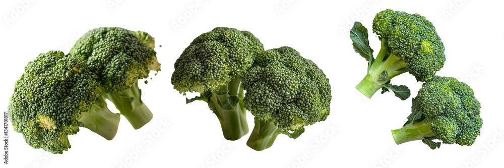 Aufkleber on a transparent background, fresh broccoli heads are depicted in isolation, courtesy of generative 