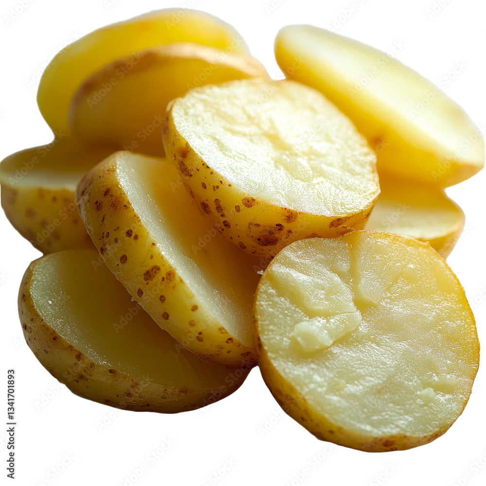 Poster Potato slices are shown in isolation on a transparent background, created using Generative Ai