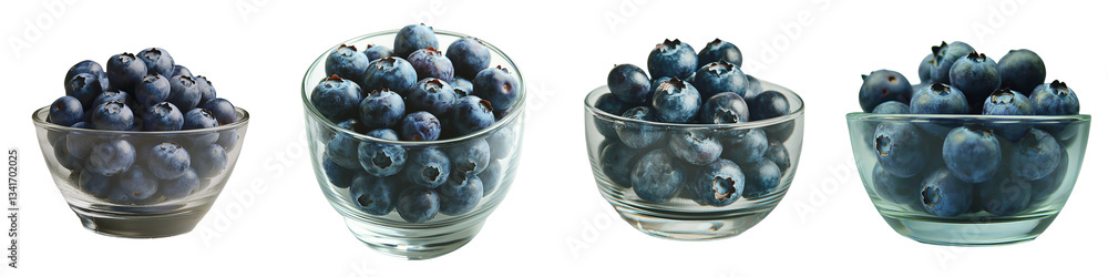 Poster a transparent background isolates a glass bowl overflowing with fresh blueberries, an image produced