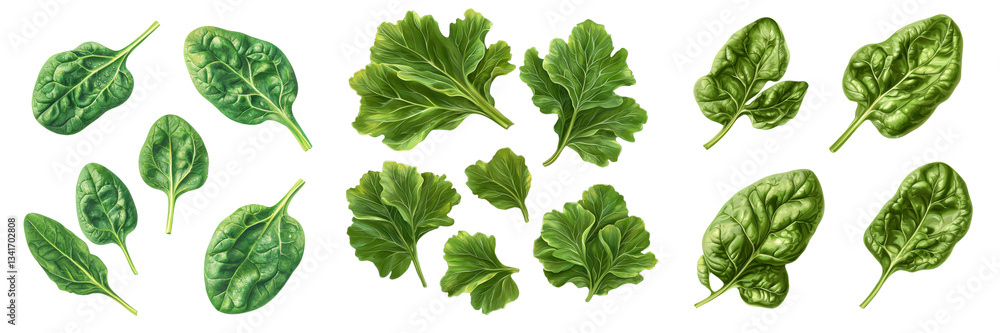 Poster On a transparent background, fresh spinach leaves are isolated using Generative Ai technology