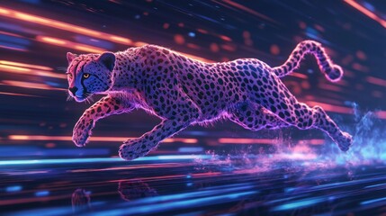 Neon Cheetah Sprinting Through a Cyberpunk Landscape: A Fusion of Nature and Technology