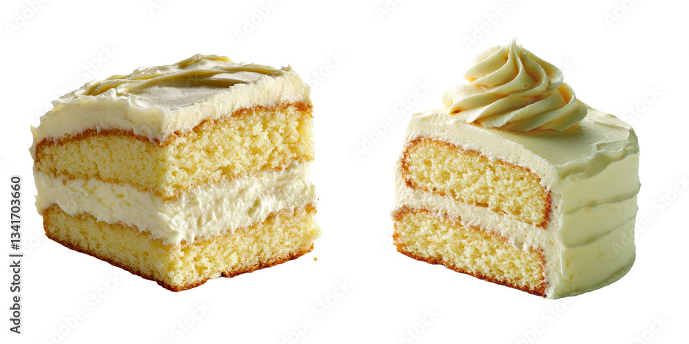 Poster Generative Ai has produced an image of a slice of white layer cake isolated on a transparent background
