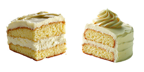 Generative Ai has produced an image of a slice of white layer cake isolated on a transparent background