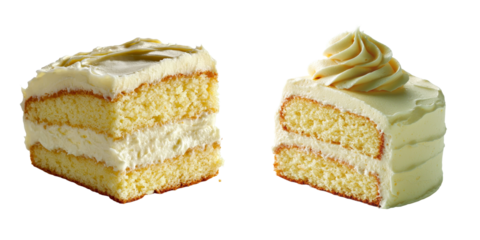 Generative Ai has produced an image of a slice of white layer cake isolated on a transparent background