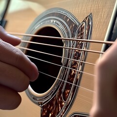 Obraz premium Close-up: Hands Playing Acoustic Guitar.