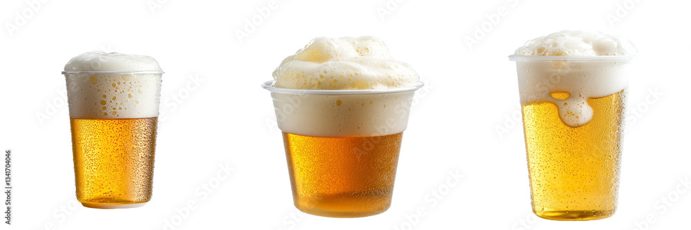 Poster a transparent background isolates a plastic cup filled with golden beer, an image generated by gener