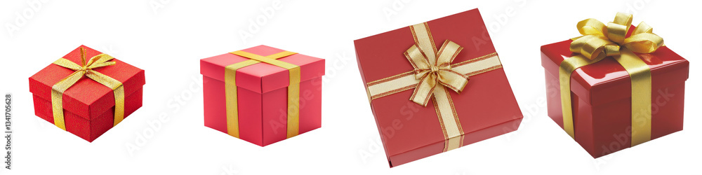 Poster a transparent background provides the setting for a red gift box, embellished with a gold ribbon, a 