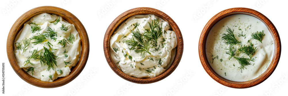 Aufkleber creamy white yogurt or sour cream in wooden bowl on transparent background generated by generative a