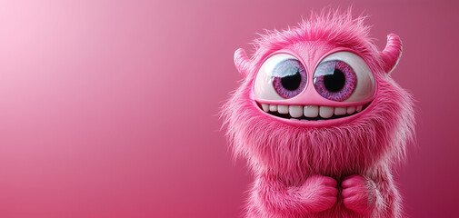 Obraz premium a pink monster with its tongue out and tongue out, with water droplets on it's face and mouth