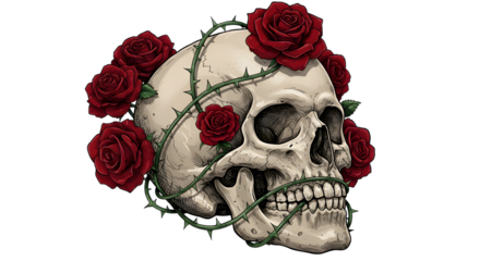 Skull with Pink Roses Art