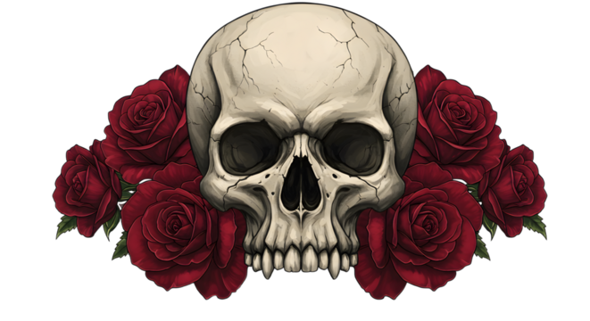 Skull with Red Roses Decor