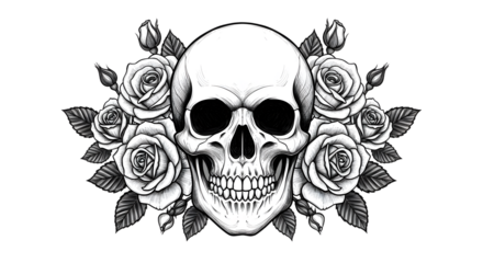 Skull with Red Roses Tattoo