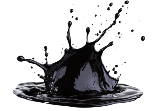 Black ink falling into water creates dramatic organic shapes, crisp and isolated against a white background.