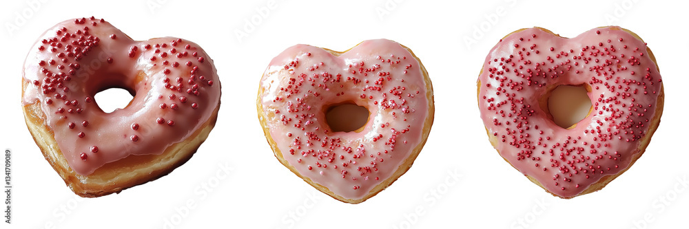 Poster Isolated on a transparent background are heart-shaped donuts, a product of Generative Ai technology
