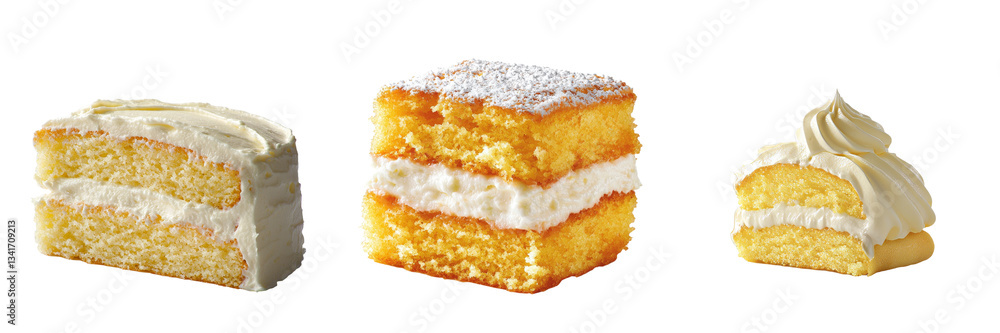 Poster Isolated on a transparent background is a slice of layered sponge cake paired with whipped cream, a creation of Generative Ai