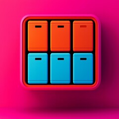 A vibrant, geometric arrangement of colorful boxes against a pink backdrop, showcasing symmetry and modern design.