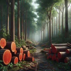 logs of red sandalwood in the forest