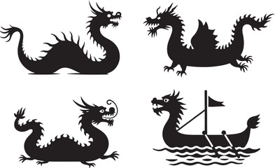 Silhouettes of Dragons and Dragon Boats