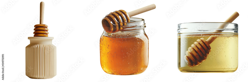Poster A transparent background isolates a wooden dipper and a jar of honey in this image, which was created using Generative Ai