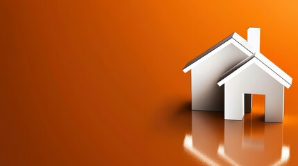 Two White Miniature Houses on Burnt Orange Reflective Surface