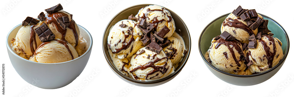 Poster generative ai has created an image of a white bowl holding a scoop of vanilla ice cream smothered in