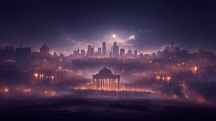 Naklejka premium Night Cityscape Futuristic Metropolis Illuminated Skyline Dramatic Lighting Fantasy Ar