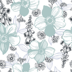Floral background. Seamless vector pattern with hand-drawn flowers.