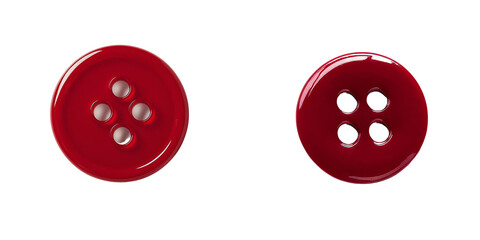 On a transparent background, a lone red sewing button is depicted, having been generated by Ai