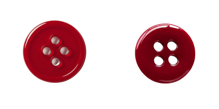 On a transparent background, a lone red sewing button is depicted, having been generated by Ai