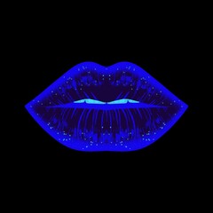 Electric blue lips glow in the dark illustration