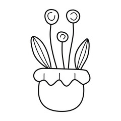 Houseplant in a pot, Doodle illustration.