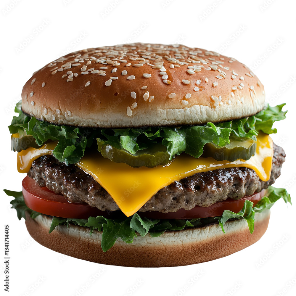 Aufkleber on a transparent background, an isolated image of a tasty cheesburger was generated using ai