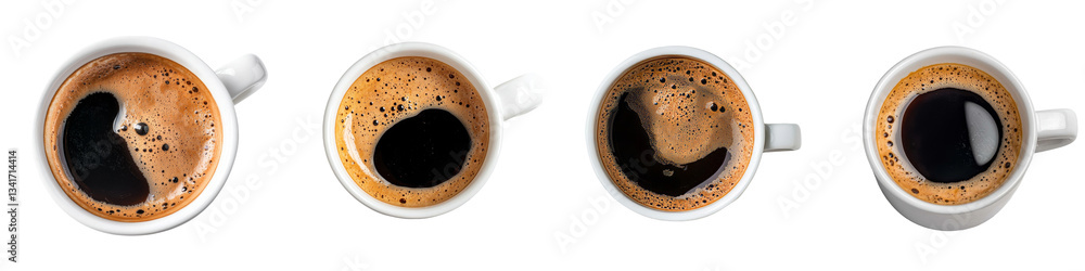 Aufkleber From a top view, a cup of coffee is isolated on a transparent background in a Generative Ai image