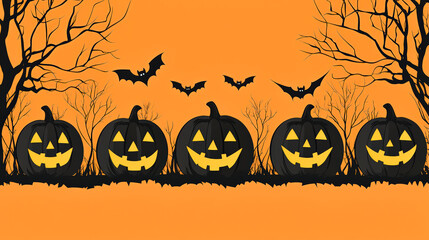 Spooky Halloween banner with pumpkin silhouettes and bats