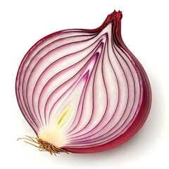 A Perfectly Halved Red Onion Reveals Its Intricate Layers, A Vibrant Display Of Natures Artistry Against A Stark White Background